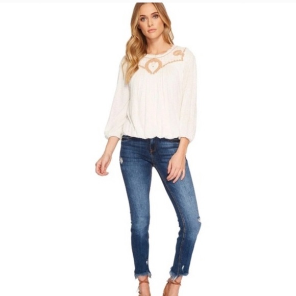 Free People Boho Embroidered Begonia Top sz M - Picture 3 of 4